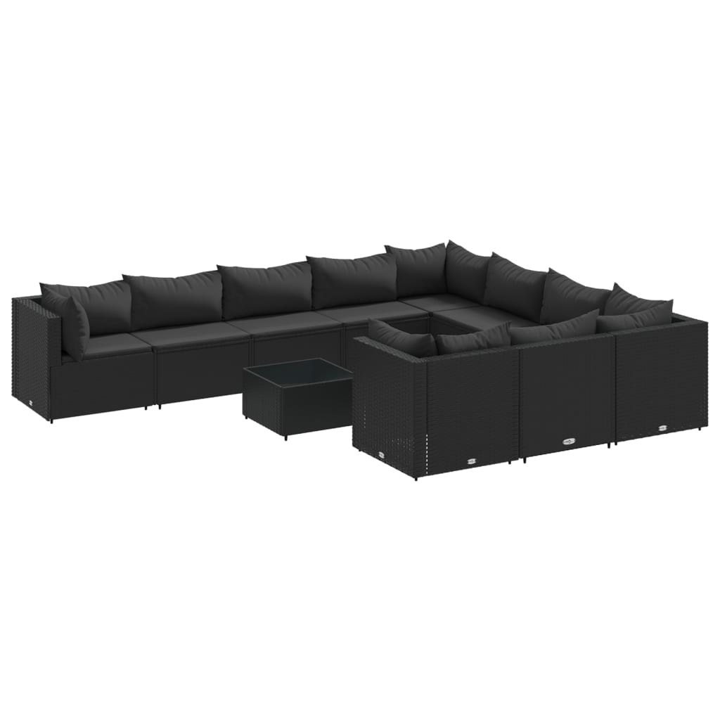 11-delige Loungeset met kussens poly rattan zwart Tuinsets | Creëer jouw Trendy Thuis | Gratis bezorgd & Retour | Trendy.nl