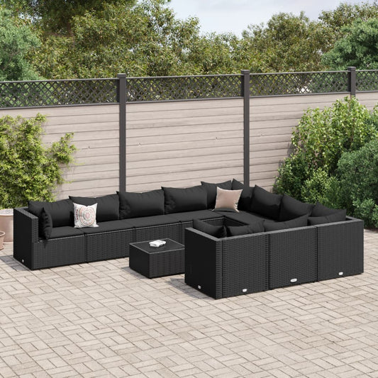 11-delige Loungeset met kussens poly rattan zwart Tuinsets | Creëer jouw Trendy Thuis | Gratis bezorgd & Retour | Trendy.nl