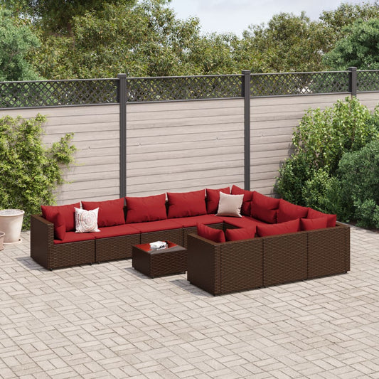 11-delige Loungeset met kussens poly rattan bruin Tuinsets | Creëer jouw Trendy Thuis | Gratis bezorgd & Retour | Trendy.nl