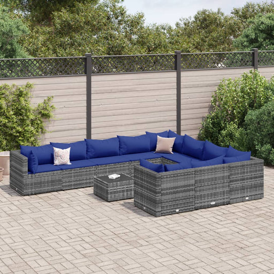 11-delige Loungeset met kussens poly rattan grijs Tuinsets | Creëer jouw Trendy Thuis | Gratis bezorgd & Retour | Trendy.nl