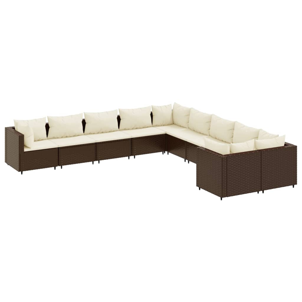 10-delige Loungeset met kussens poly rattan bruin Tuinsets | Creëer jouw Trendy Thuis | Gratis bezorgd & Retour | Trendy.nl