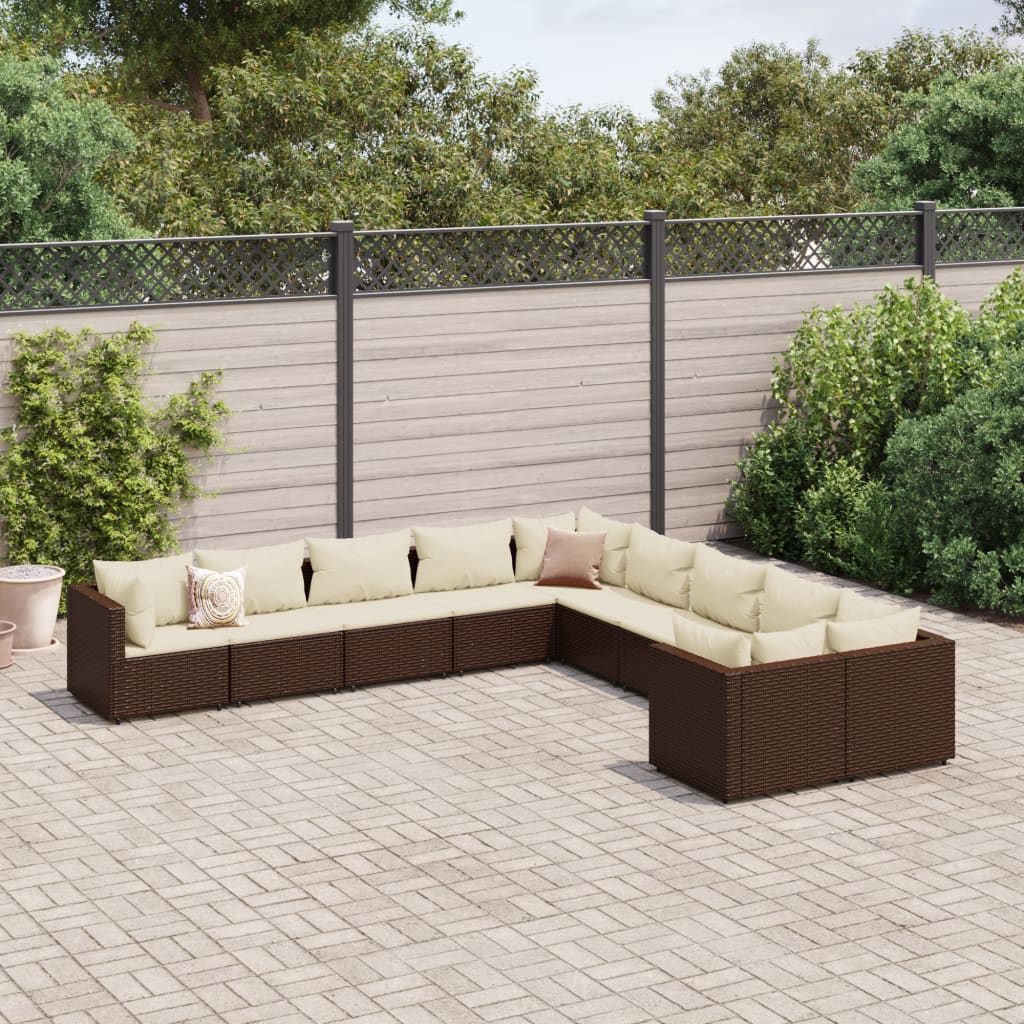 10-delige Loungeset met kussens poly rattan bruin Tuinsets | Creëer jouw Trendy Thuis | Gratis bezorgd & Retour | Trendy.nl