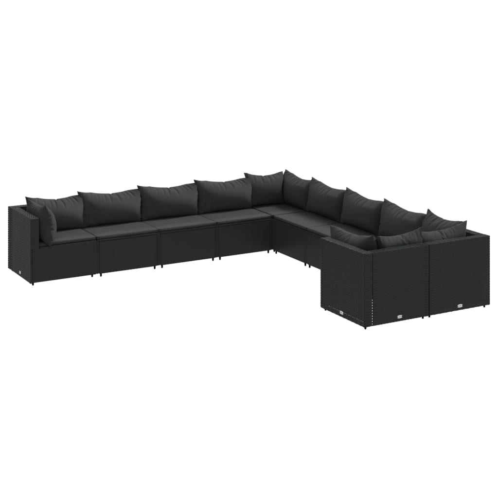 10-delige Loungeset met kussens poly rattan zwart Tuinsets | Creëer jouw Trendy Thuis | Gratis bezorgd & Retour | Trendy.nl