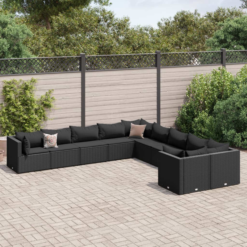 10-delige Loungeset met kussens poly rattan zwart Tuinsets | Creëer jouw Trendy Thuis | Gratis bezorgd & Retour | Trendy.nl