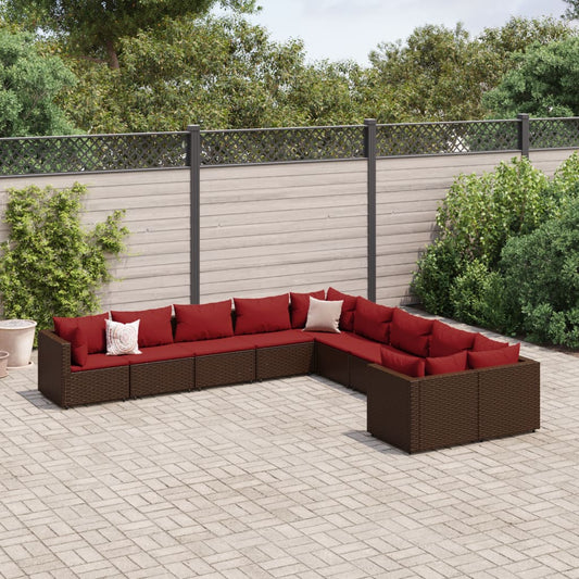 10-delige Loungeset met kussens poly rattan bruin Tuinsets | Creëer jouw Trendy Thuis | Gratis bezorgd & Retour | Trendy.nl