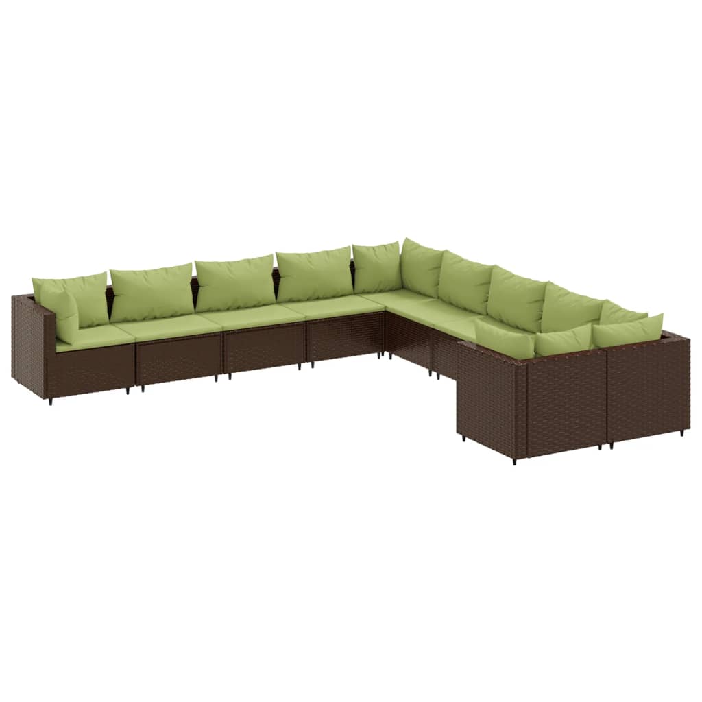 10-delige Loungeset met kussens poly rattan bruin Tuinsets | Creëer jouw Trendy Thuis | Gratis bezorgd & Retour | Trendy.nl