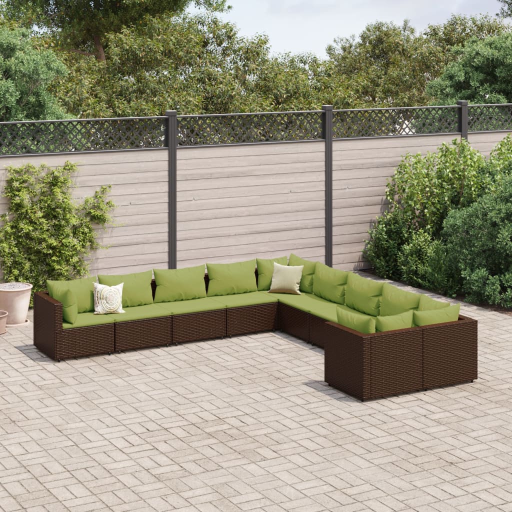 10-delige Loungeset met kussens poly rattan bruin Tuinsets | Creëer jouw Trendy Thuis | Gratis bezorgd & Retour | Trendy.nl