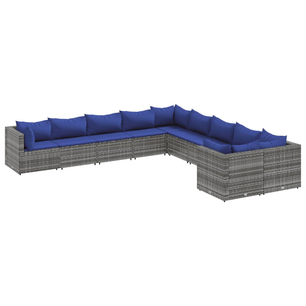 10-delige Loungeset met kussens poly rattan grijs Tuinsets | Creëer jouw Trendy Thuis | Gratis bezorgd & Retour | Trendy.nl