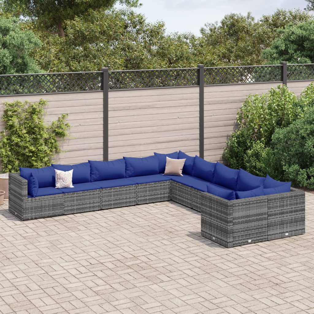 10-delige Loungeset met kussens poly rattan grijs Tuinsets | Creëer jouw Trendy Thuis | Gratis bezorgd & Retour | Trendy.nl