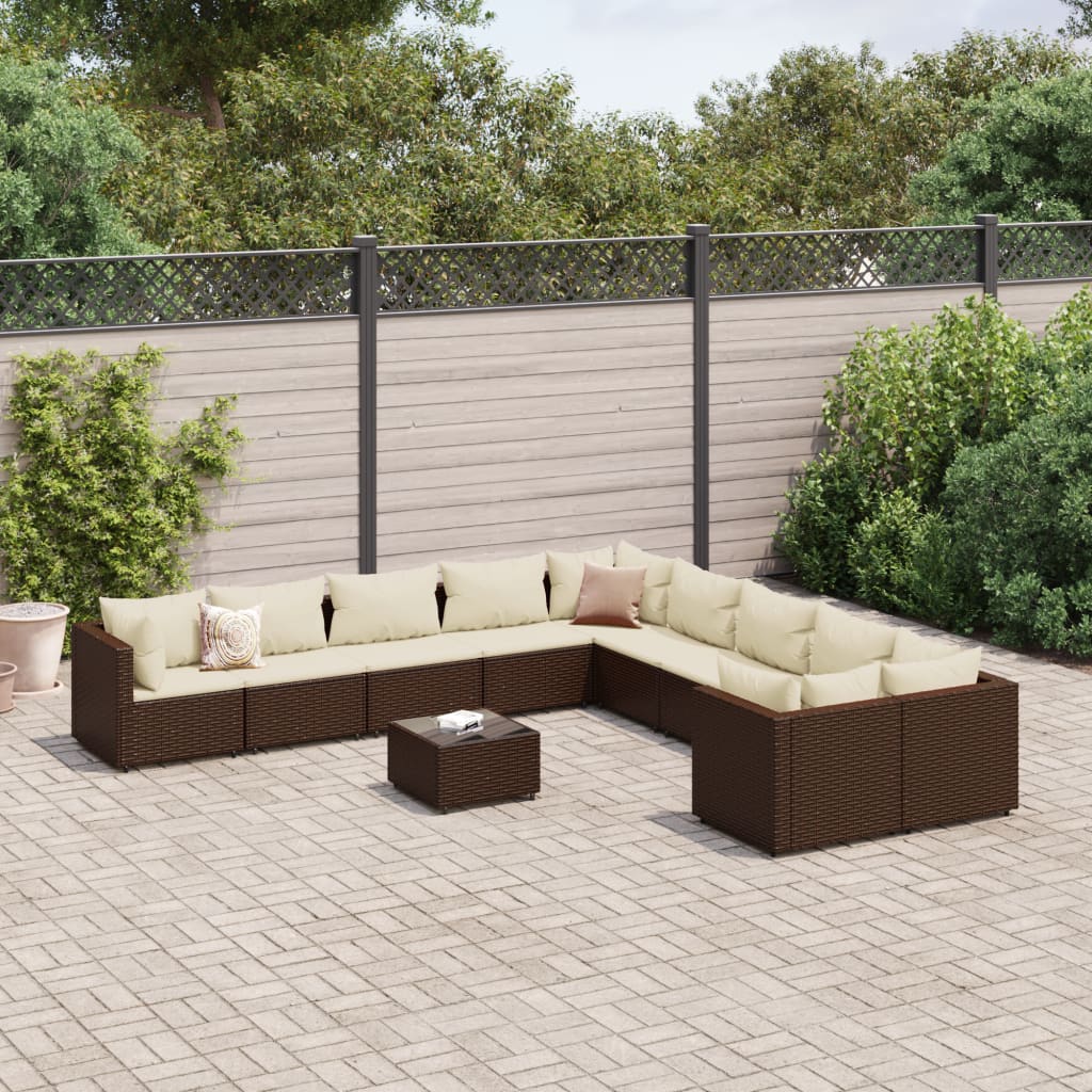 11-delige Loungeset met kussens poly rattan bruin Tuinsets | Creëer jouw Trendy Thuis | Gratis bezorgd & Retour | Trendy.nl