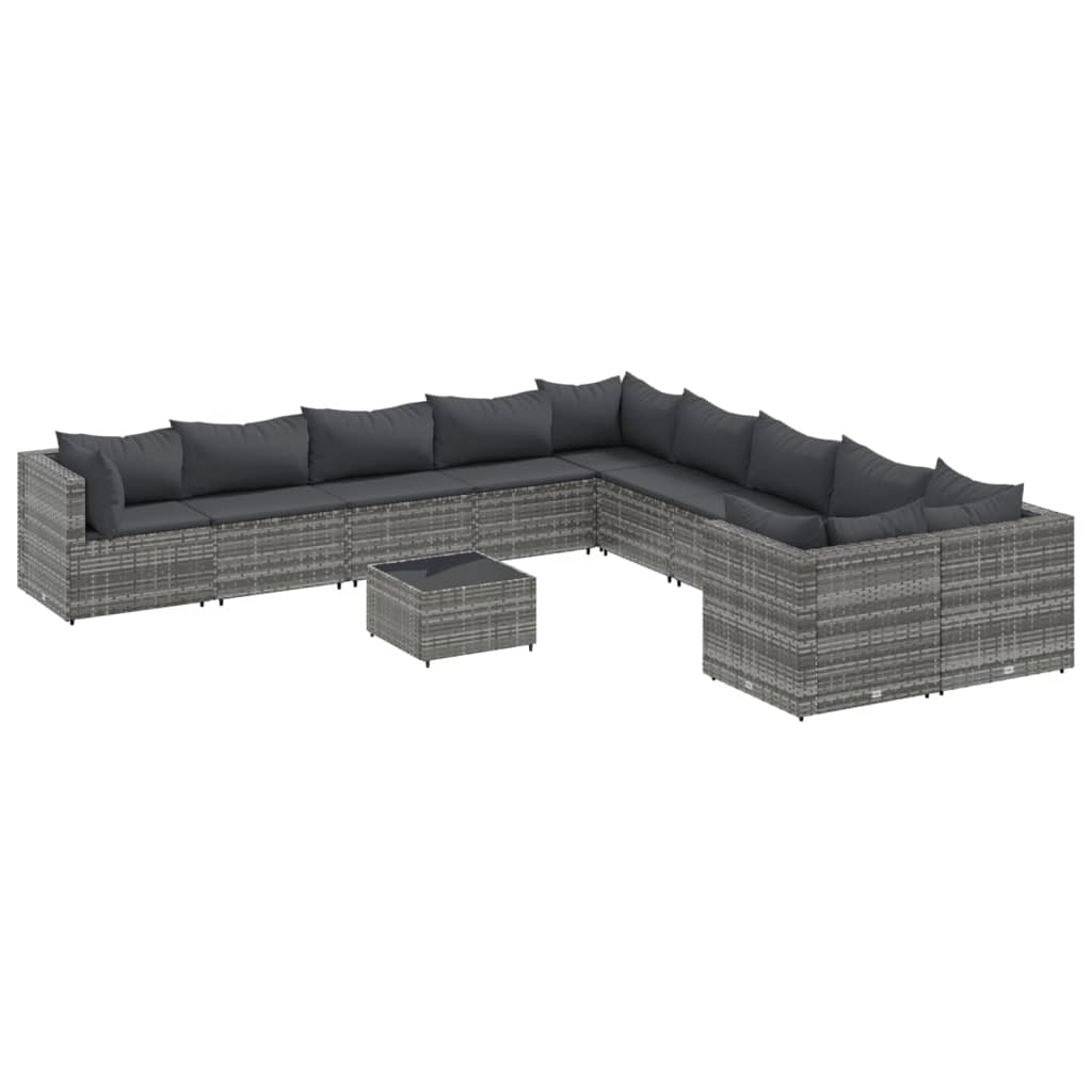 11-delige Loungeset met kussens poly rattan grijs Tuinsets | Creëer jouw Trendy Thuis | Gratis bezorgd & Retour | Trendy.nl