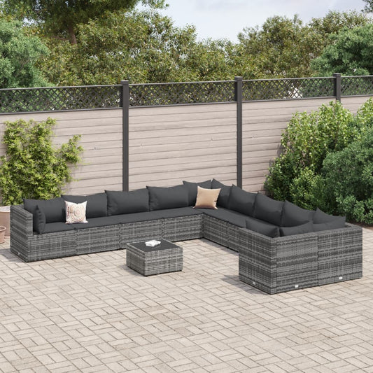 11-delige Loungeset met kussens poly rattan grijs Tuinsets | Creëer jouw Trendy Thuis | Gratis bezorgd & Retour | Trendy.nl