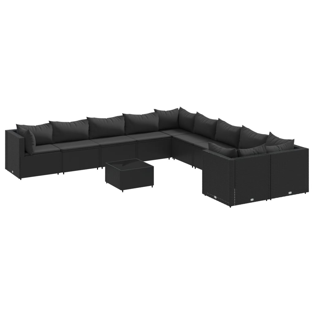 11-delige Loungeset met kussens poly rattan zwart Tuinsets | Creëer jouw Trendy Thuis | Gratis bezorgd & Retour | Trendy.nl