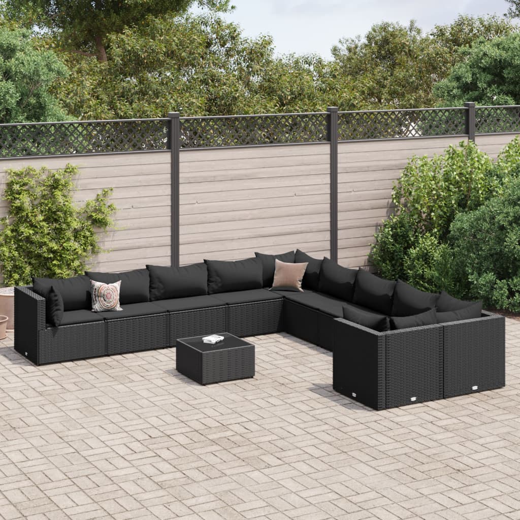 11-delige Loungeset met kussens poly rattan zwart Tuinsets | Creëer jouw Trendy Thuis | Gratis bezorgd & Retour | Trendy.nl