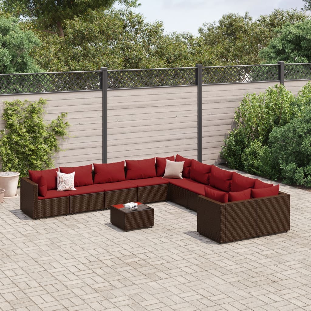 11-delige Loungeset met kussens poly rattan bruin Tuinsets | Creëer jouw Trendy Thuis | Gratis bezorgd & Retour | Trendy.nl