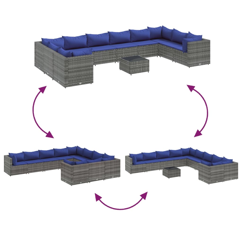 11-delige Loungeset met kussens poly rattan grijs Tuinsets | Creëer jouw Trendy Thuis | Gratis bezorgd & Retour | Trendy.nl