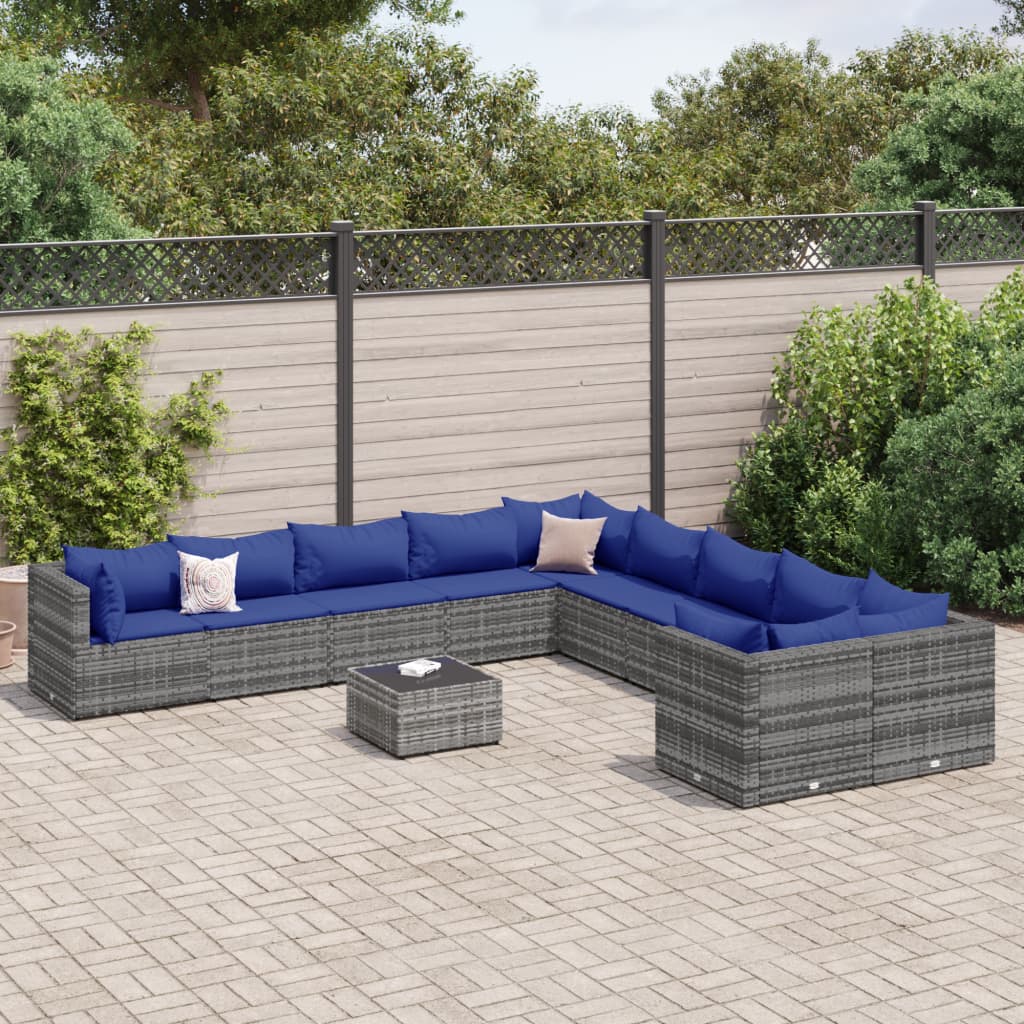 11-delige Loungeset met kussens poly rattan grijs Tuinsets | Creëer jouw Trendy Thuis | Gratis bezorgd & Retour | Trendy.nl