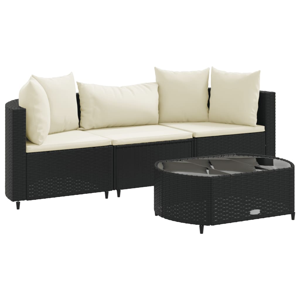 4-delige Loungeset met kussens poly rattan zwart Tuinsets | Creëer jouw Trendy Thuis | Gratis bezorgd & Retour | Trendy.nl