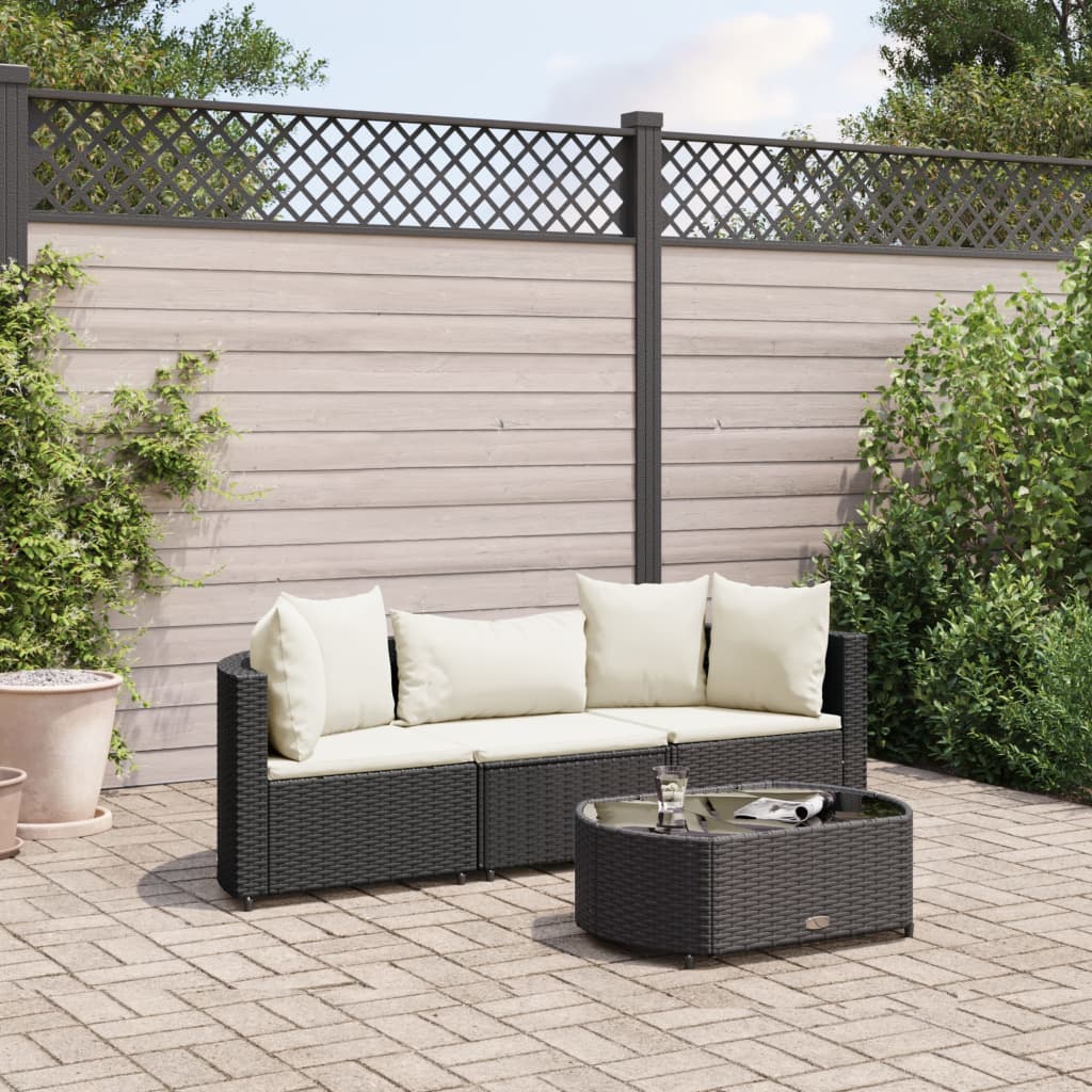 4-delige Loungeset met kussens poly rattan zwart Tuinsets | Creëer jouw Trendy Thuis | Gratis bezorgd & Retour | Trendy.nl