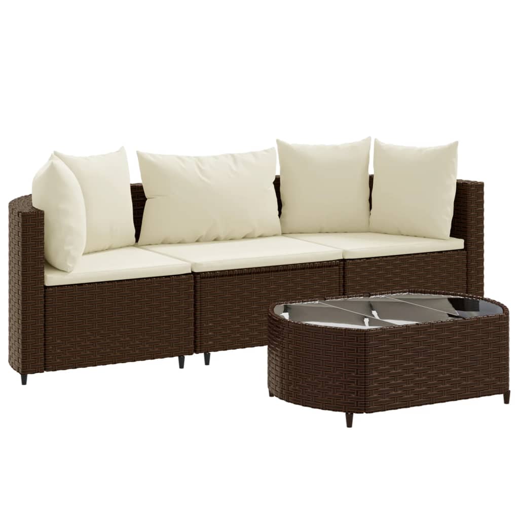 4-delige Loungeset met kussens poly rattan bruin Tuinsets | Creëer jouw Trendy Thuis | Gratis bezorgd & Retour | Trendy.nl