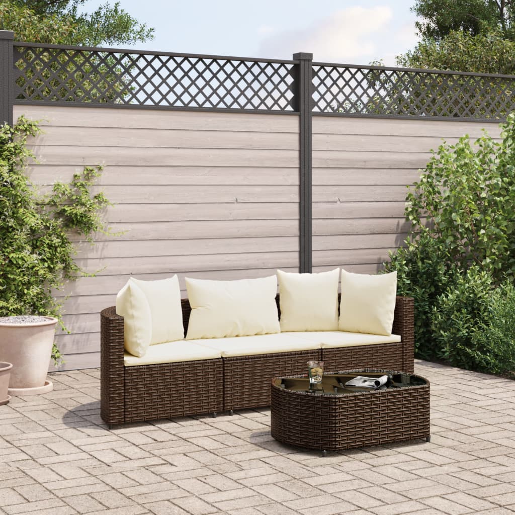 4-delige Loungeset met kussens poly rattan bruin Tuinsets | Creëer jouw Trendy Thuis | Gratis bezorgd & Retour | Trendy.nl