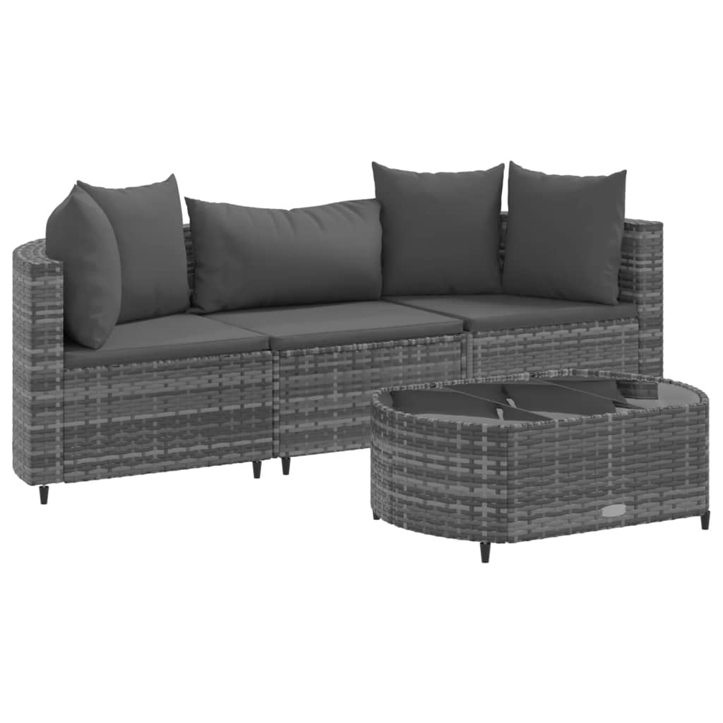 4-delige Loungeset met kussens poly rattan grijs Tuinsets | Creëer jouw Trendy Thuis | Gratis bezorgd & Retour | Trendy.nl