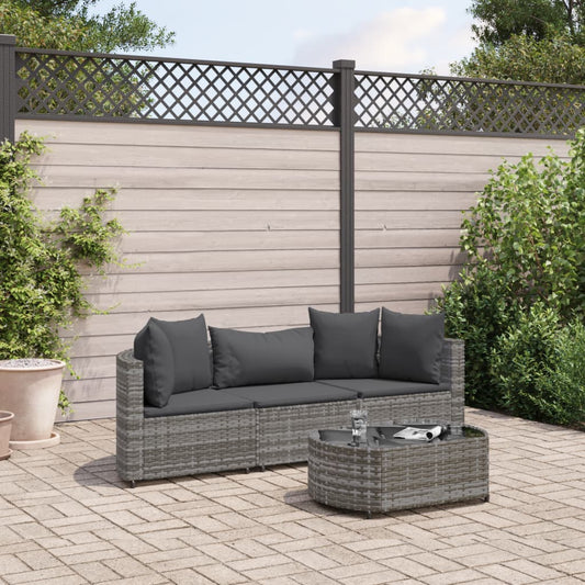 4-delige Loungeset met kussens poly rattan grijs Tuinsets | Creëer jouw Trendy Thuis | Gratis bezorgd & Retour | Trendy.nl