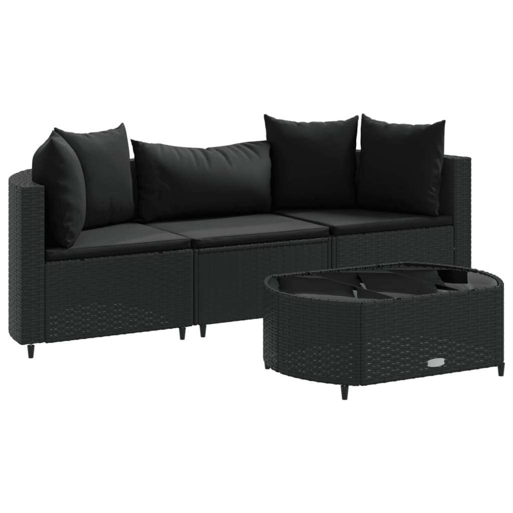 4-delige Loungeset met kussens poly rattan zwart Tuinsets | Creëer jouw Trendy Thuis | Gratis bezorgd & Retour | Trendy.nl