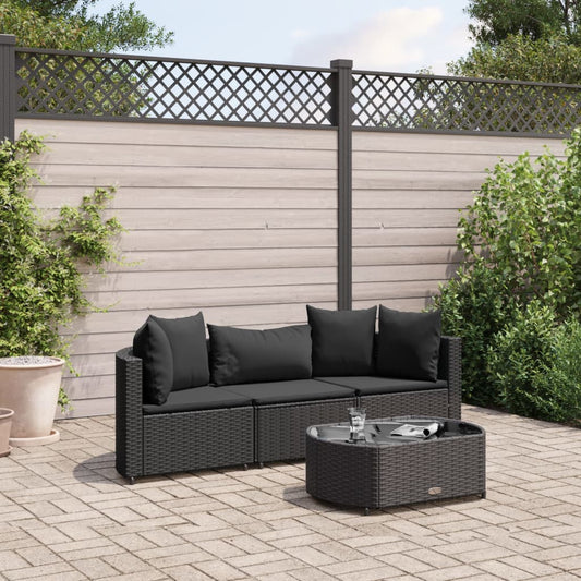 4-delige Loungeset met kussens poly rattan zwart Tuinsets | Creëer jouw Trendy Thuis | Gratis bezorgd & Retour | Trendy.nl