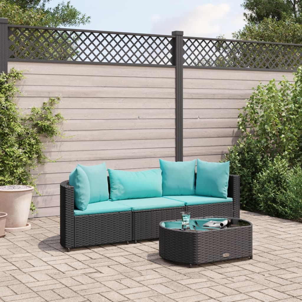 4-delige Loungeset met kussens poly rattan zwart Tuinsets | Creëer jouw Trendy Thuis | Gratis bezorgd & Retour | Trendy.nl