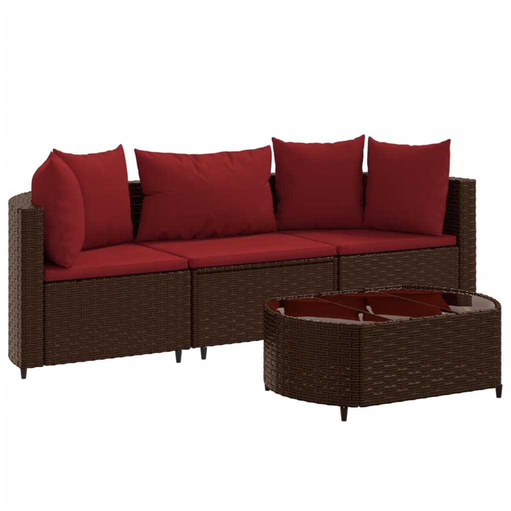 4-delige Loungeset met kussens poly rattan bruin Tuinsets | Creëer jouw Trendy Thuis | Gratis bezorgd & Retour | Trendy.nl