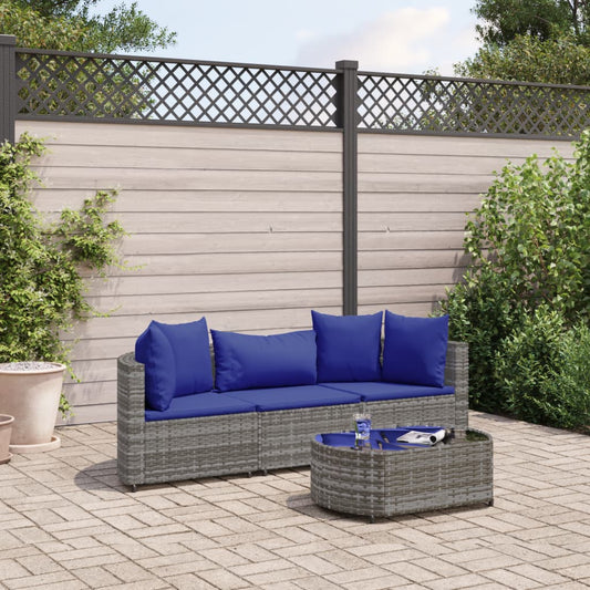 4-delige Loungeset met kussens poly rattan grijs Tuinsets | Creëer jouw Trendy Thuis | Gratis bezorgd & Retour | Trendy.nl