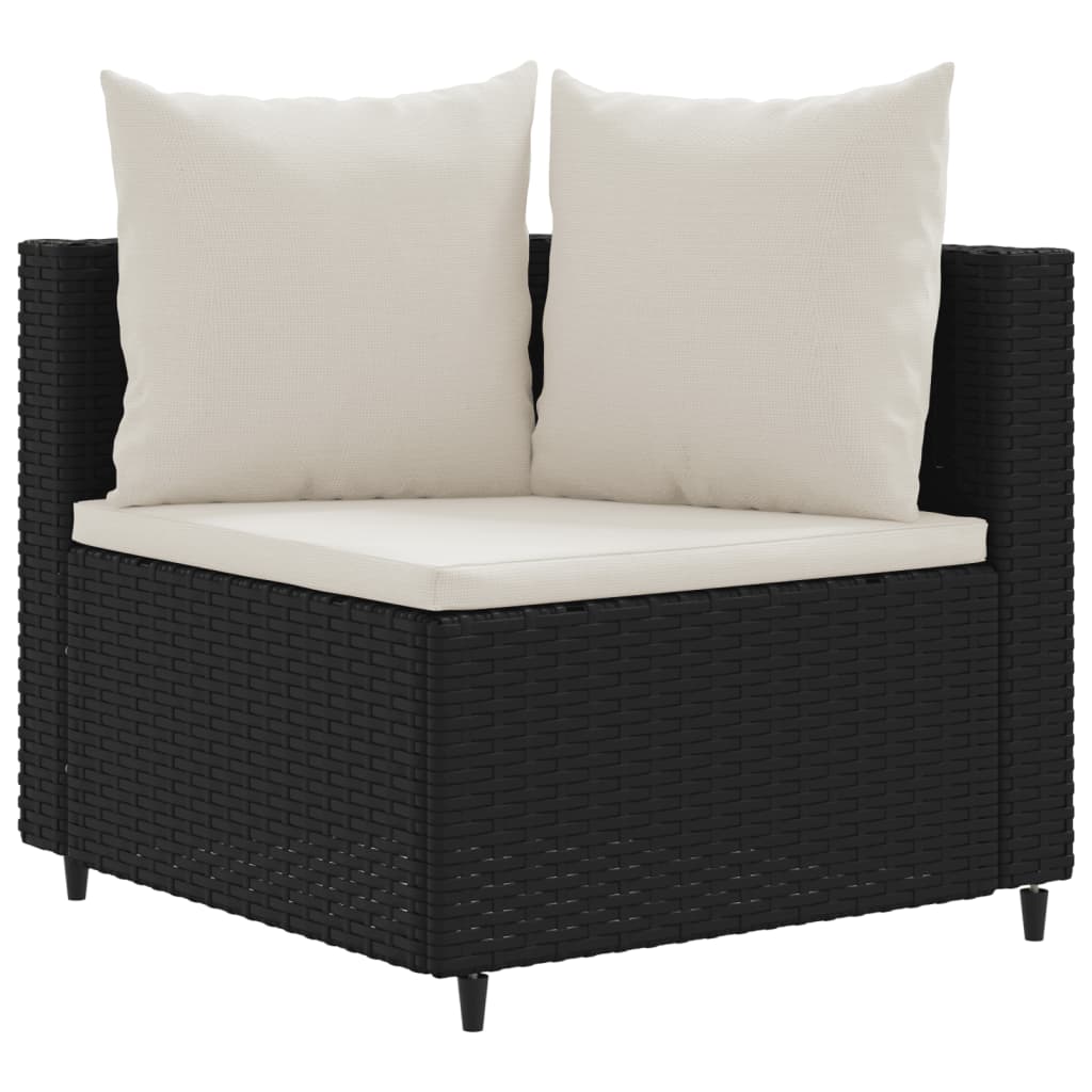 5-delige Loungeset met kussens poly rattan zwart