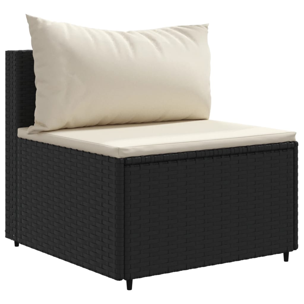 5-delige Loungeset met kussens poly rattan zwart