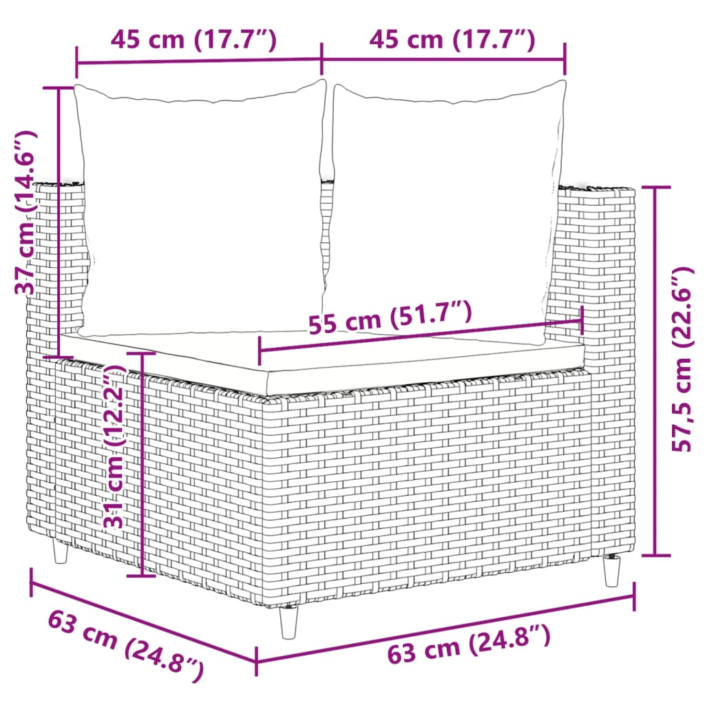 5-delige Loungeset met kussens poly rattan zwart