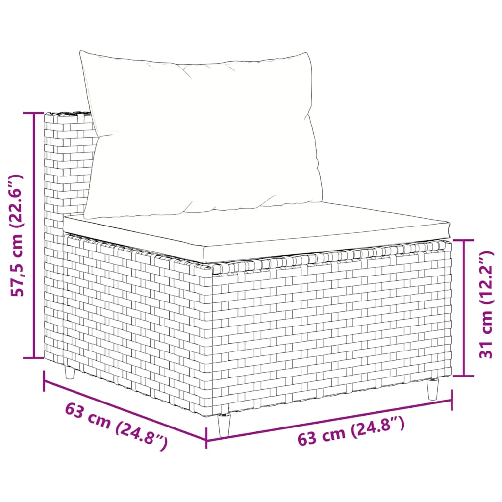 5-delige Loungeset met kussens poly rattan zwart