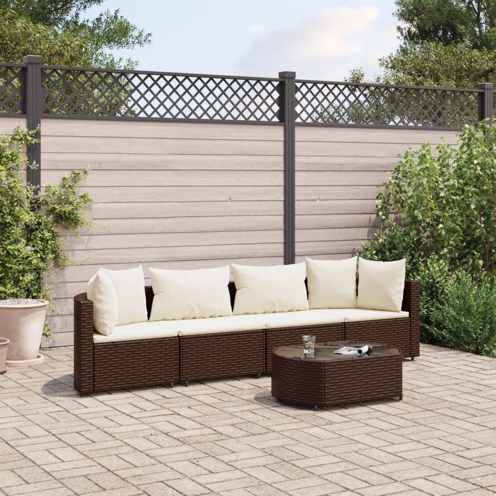 5-delige Loungeset met kussens poly rattan bruin Tuinsets | Creëer jouw Trendy Thuis | Gratis bezorgd & Retour | Trendy.nl