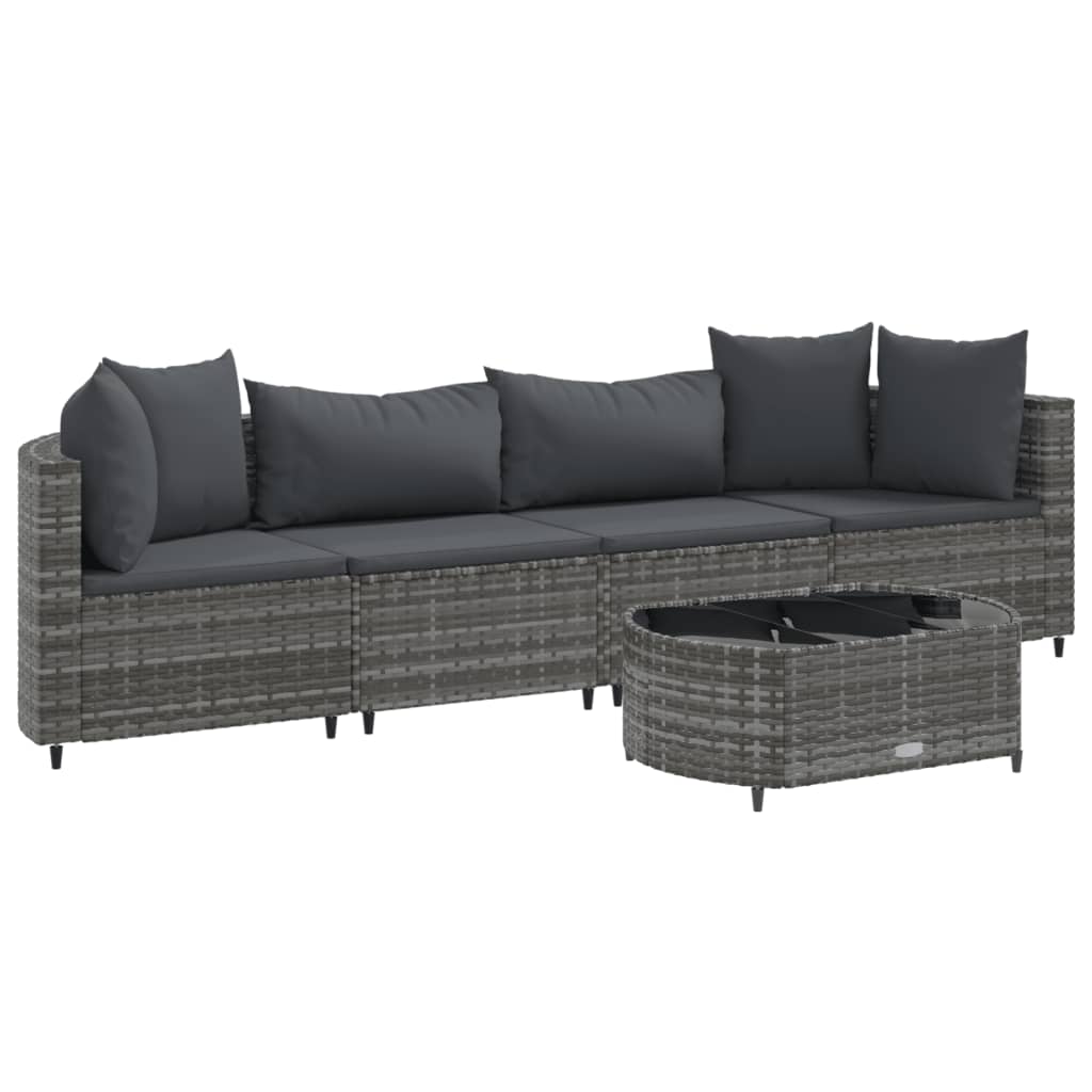 5-delige Loungeset met kussens poly rattan grijs Tuinsets | Creëer jouw Trendy Thuis | Gratis bezorgd & Retour | Trendy.nl