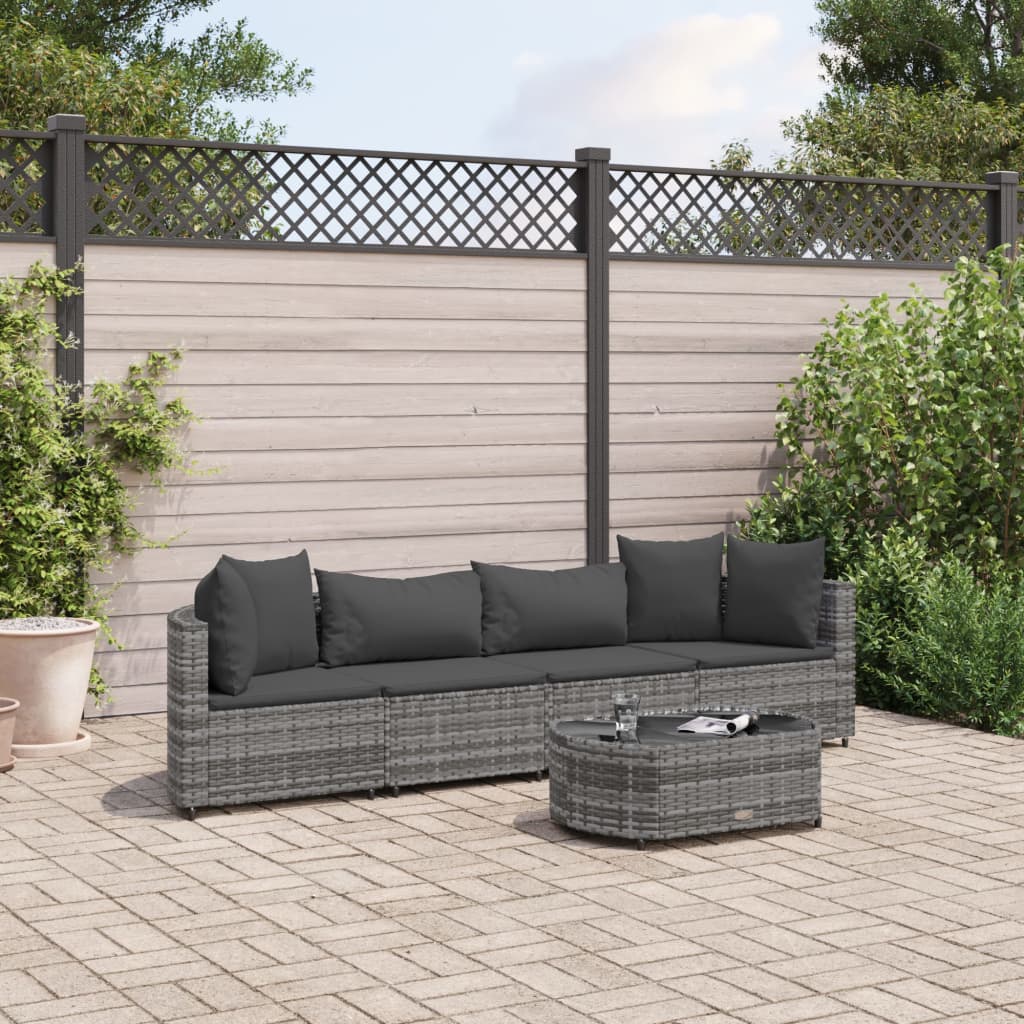 5-delige Loungeset met kussens poly rattan grijs Tuinsets | Creëer jouw Trendy Thuis | Gratis bezorgd & Retour | Trendy.nl