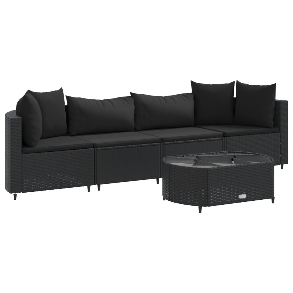 5-delige Loungeset met kussens poly rattan zwart Tuinsets | Creëer jouw Trendy Thuis | Gratis bezorgd & Retour | Trendy.nl