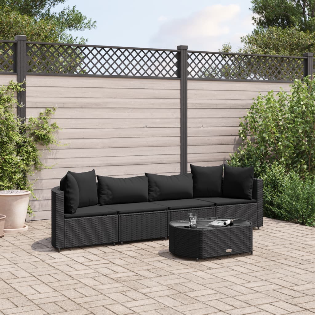 5-delige Loungeset met kussens poly rattan zwart Tuinsets | Creëer jouw Trendy Thuis | Gratis bezorgd & Retour | Trendy.nl