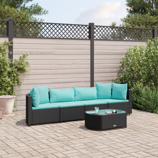 5-delige Loungeset met kussens poly rattan zwart Tuinsets | Creëer jouw Trendy Thuis | Gratis bezorgd & Retour | Trendy.nl