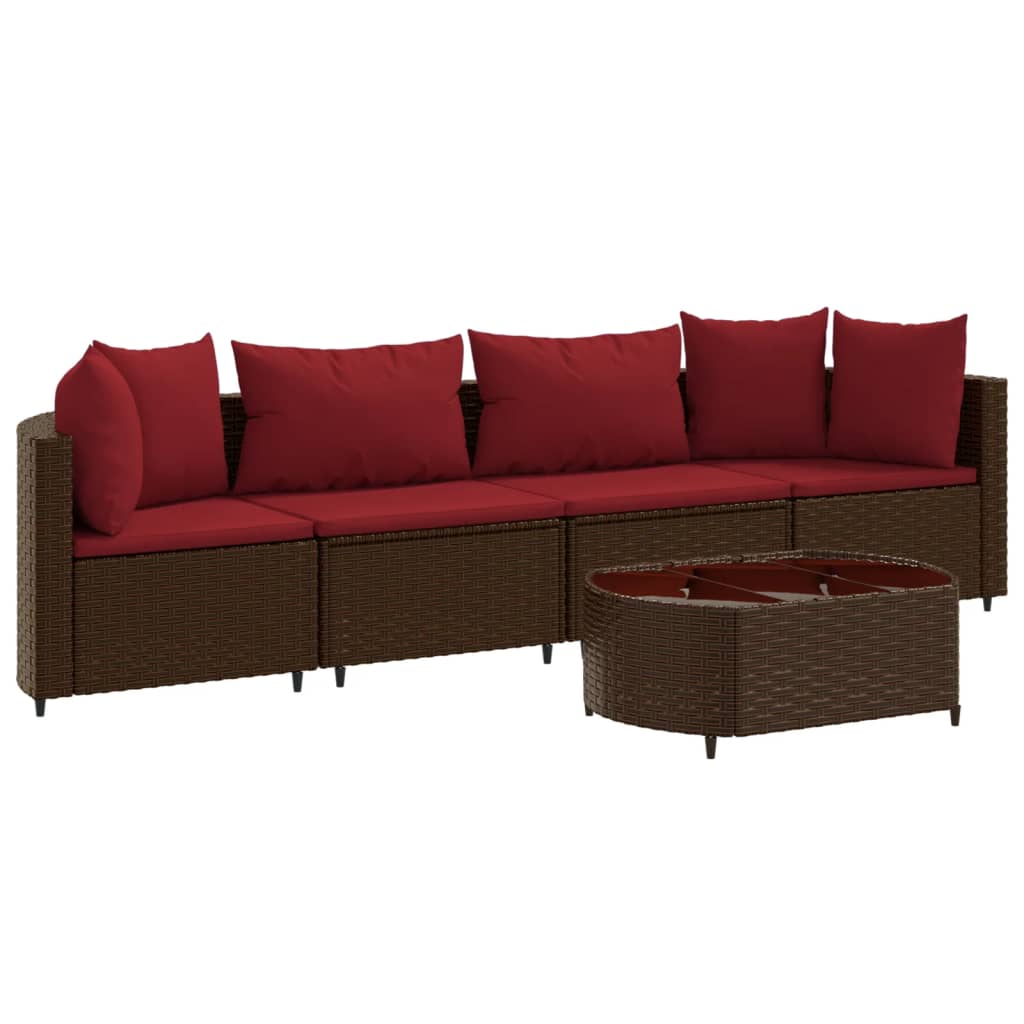 5-delige Loungeset met kussens poly rattan bruin Tuinsets | Creëer jouw Trendy Thuis | Gratis bezorgd & Retour | Trendy.nl