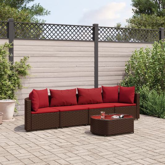 5-delige Loungeset met kussens poly rattan bruin Tuinsets | Creëer jouw Trendy Thuis | Gratis bezorgd & Retour | Trendy.nl