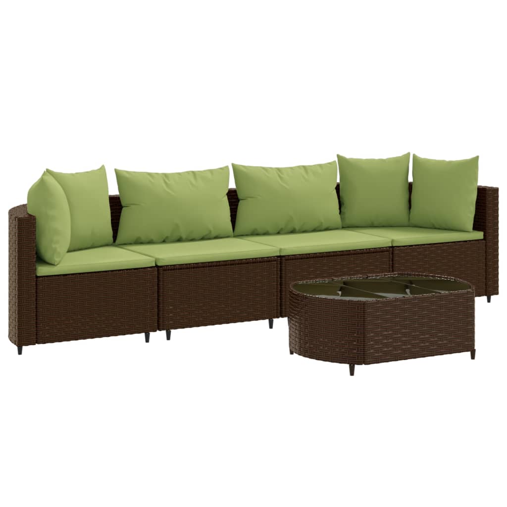 5-delige Loungeset met kussens poly rattan bruin Tuinsets | Creëer jouw Trendy Thuis | Gratis bezorgd & Retour | Trendy.nl