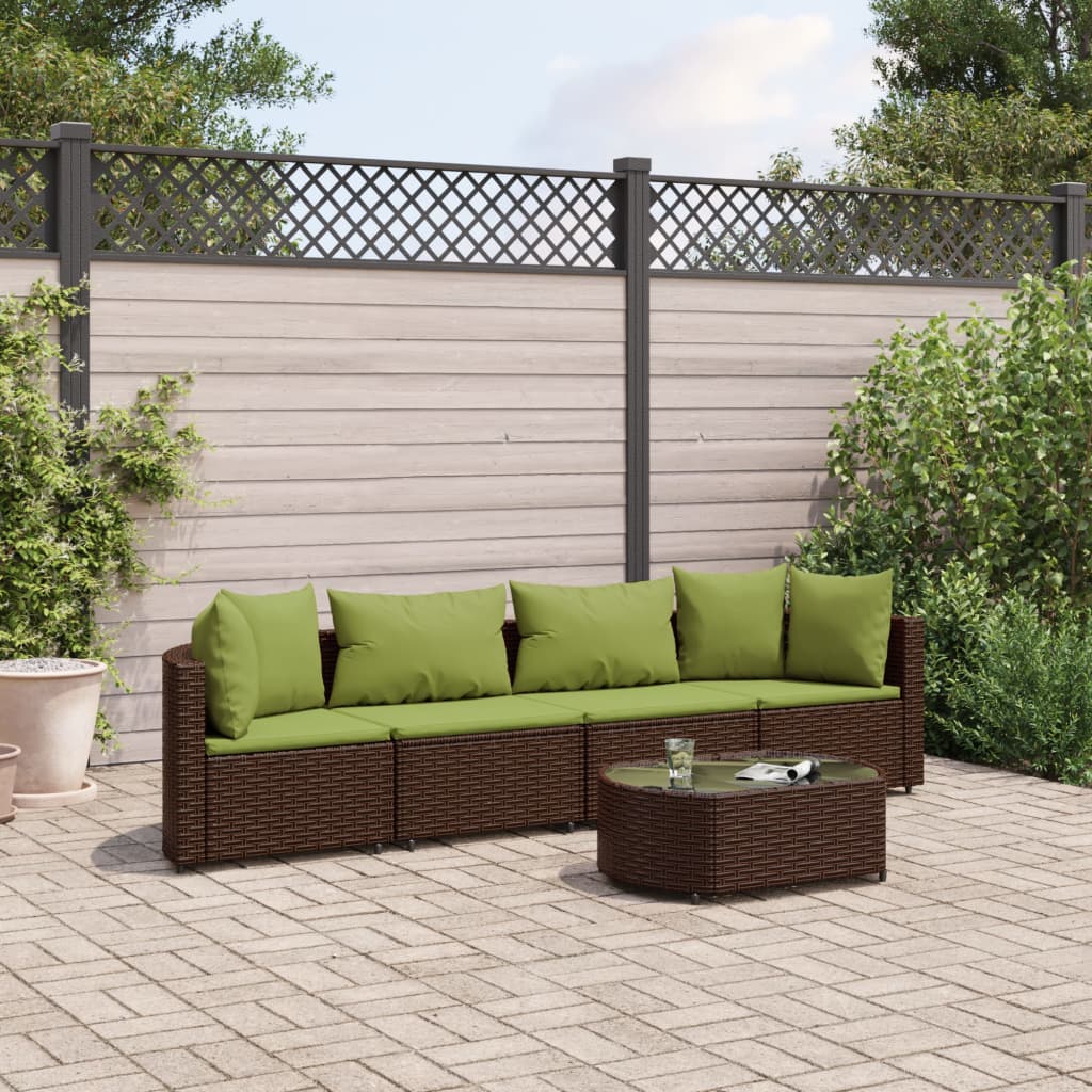 5-delige Loungeset met kussens poly rattan bruin Tuinsets | Creëer jouw Trendy Thuis | Gratis bezorgd & Retour | Trendy.nl