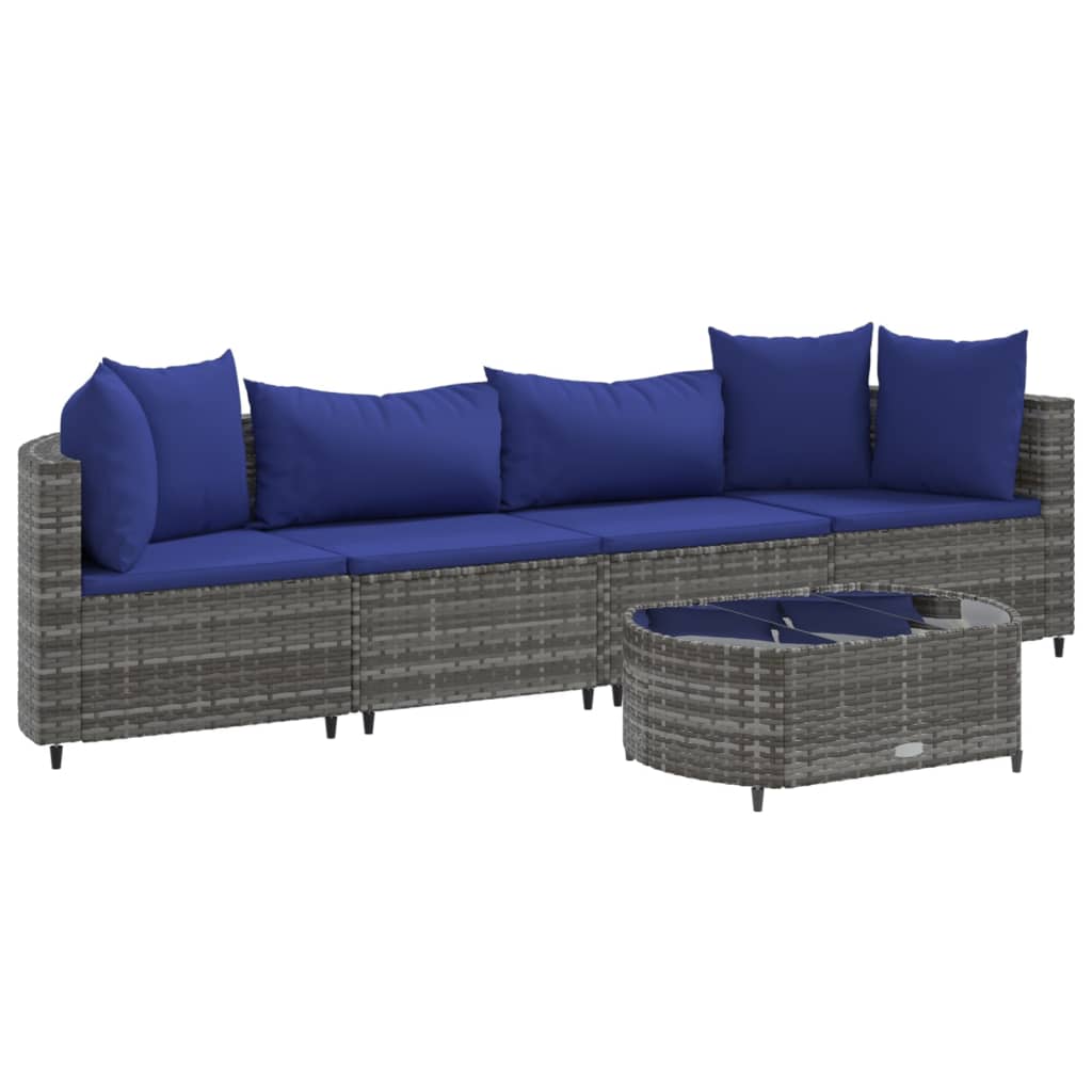 5-delige Loungeset met kussens poly rattan grijs Tuinsets | Creëer jouw Trendy Thuis | Gratis bezorgd & Retour | Trendy.nl