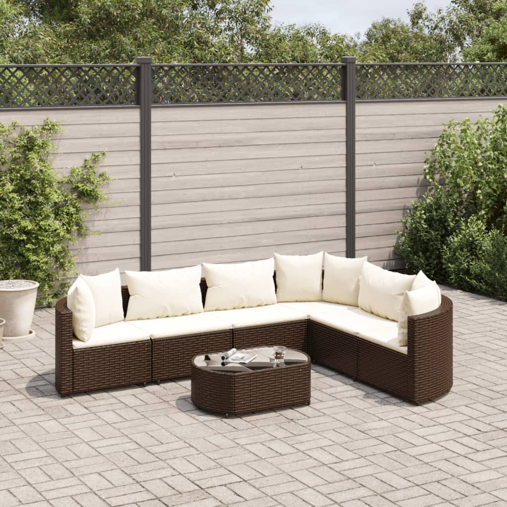 7-delige Loungeset met kussens poly rattan bruin Tuinsets | Creëer jouw Trendy Thuis | Gratis bezorgd & Retour | Trendy.nl