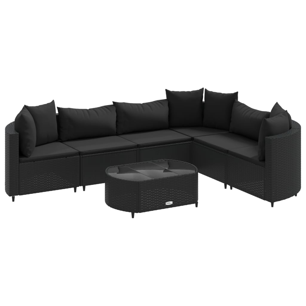 7-delige Loungeset met kussens poly rattan zwart Tuinsets | Creëer jouw Trendy Thuis | Gratis bezorgd & Retour | Trendy.nl