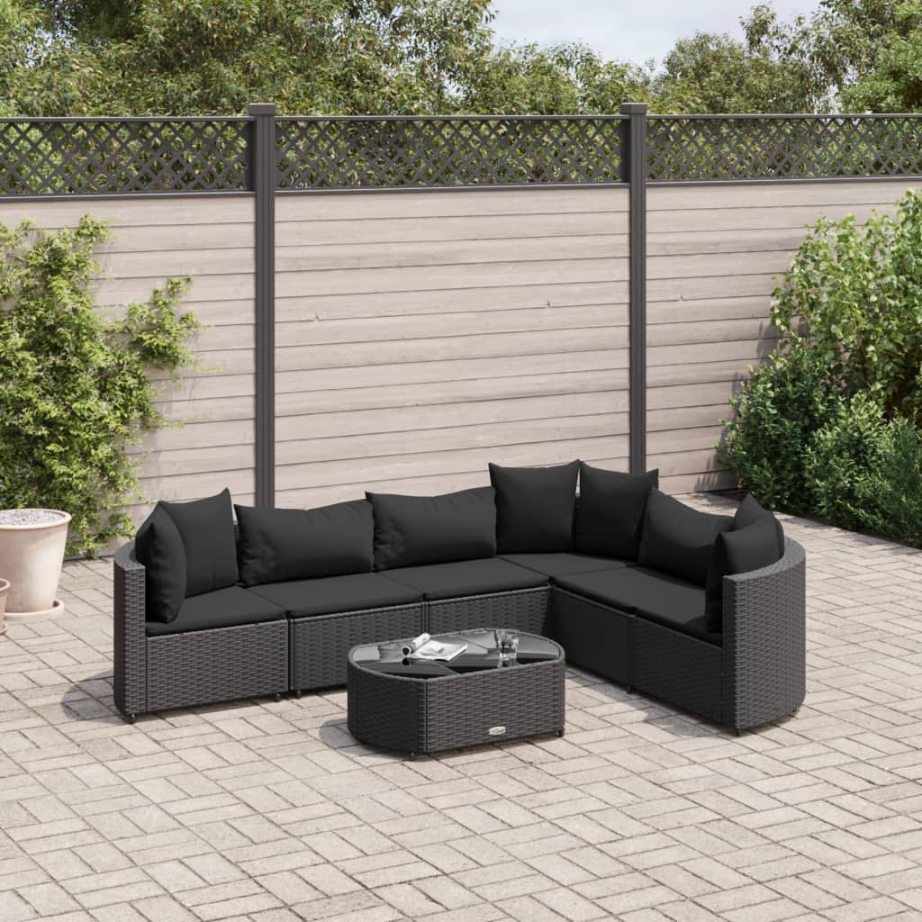 7-delige Loungeset met kussens poly rattan zwart Tuinsets | Creëer jouw Trendy Thuis | Gratis bezorgd & Retour | Trendy.nl